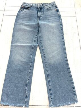 Zara Light Blue High Rise Frayed Jeans with Raw Hem Size 4